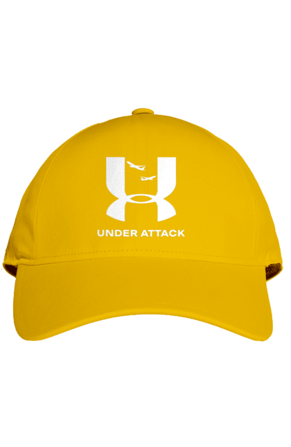 Кепка з принтом "Under Attack white". Андер армор, бренди, гумор, приколи, прикольні, ундер армор. 2070702