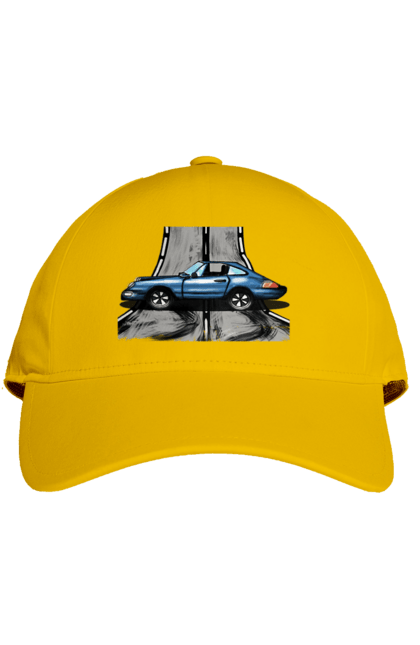 Кепка з принтом "Спортивний Автомобіль На Дорозі". Автомобіль, гонки, синій, спортиного, швидкий, швидкісний. 2070702