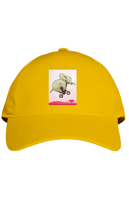 Cap with prints Elephant On A Motorcycle. Elephant, flight, motorcycle. 2070702