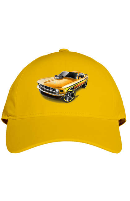 Кепка з принтом "Форд мустанг". Американська легенда, жовтий мустанг, культове авто, мустанг, потужне авто, форд мустанг, шелбі. 2070702