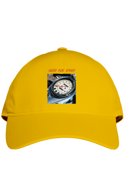 Кепка з принтом "Мото 3". Байкер, дорогая, мотоцикл, ретро, скорость, спидометр, стиль жизни. 2070702