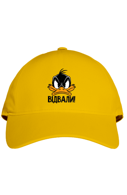 Cap with prints Daffy Duck Fuck Off. Daffy duck, disney, duck, duckling, ducks, funny, platypus, ukrainian, yellow duckling. 2070702