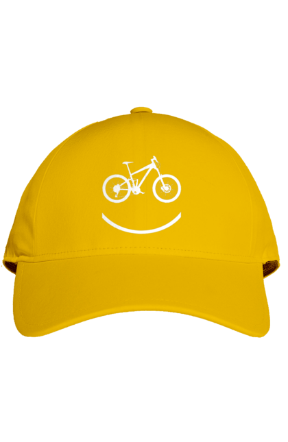 Кепка з принтом "Велосмайл". Велосипед, велоспорт, колесо, крос, любителям велосипеда, педалі, смайл, смайлик, траса. 2070702