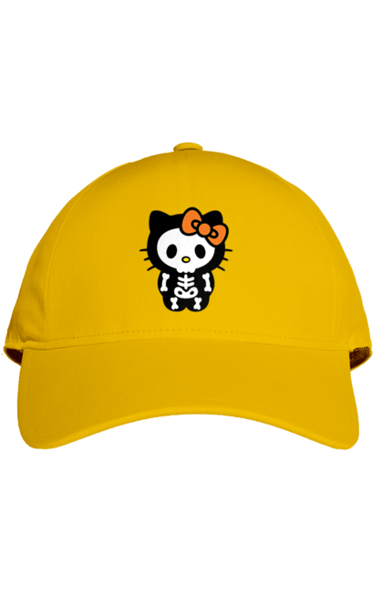 Кепка с принтом Хелло Китти Хэллоуин. Halloween, hello kitty, zombie, бренд, зомби, котенок, персонаж, скелет, хелло китти, хэллоуин. 2070702