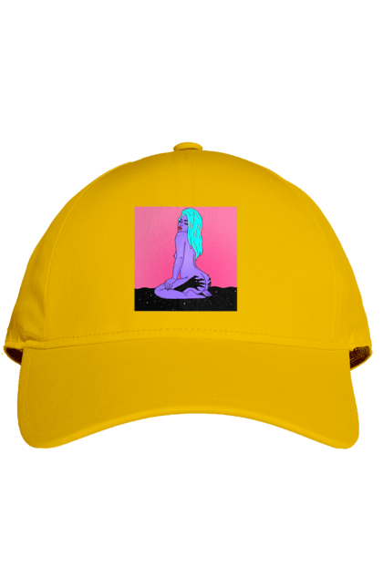 Кепка з принтом "Фіолетова Дівчина В Руках". Дівчина, інопланетянка, сидить. 2070702