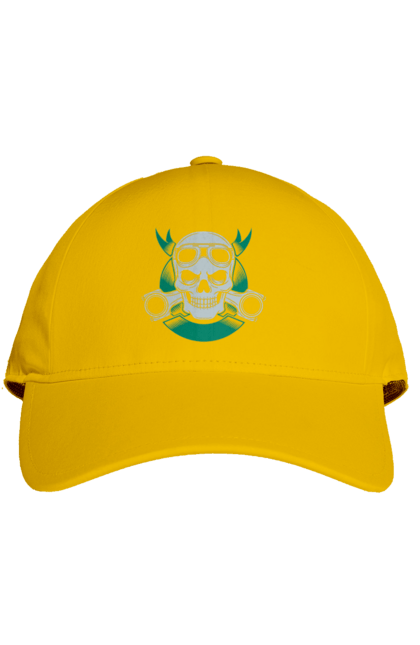 Кепка з принтом "череп мотолюбитель". Байк, мото, окуляри, череп. 2070702