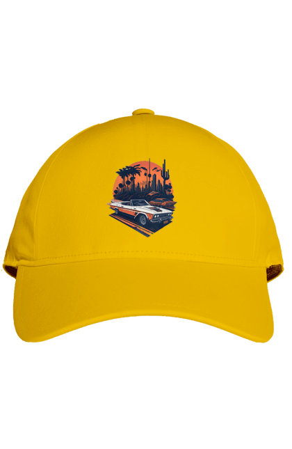 Кепка з принтом "Гарне авто на закаті". Авто, закат, захід сонця, солнце, сонце. 2070702