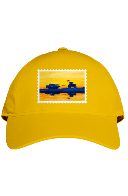 Кепка з принтом "Нова марка, трактор що тягне танк". Добрий вечір, доброго вечора, марка, марка україни, марка укрпочта, ні війні, трактор тягне танк, тракторні війська, укрпочта. 2070702