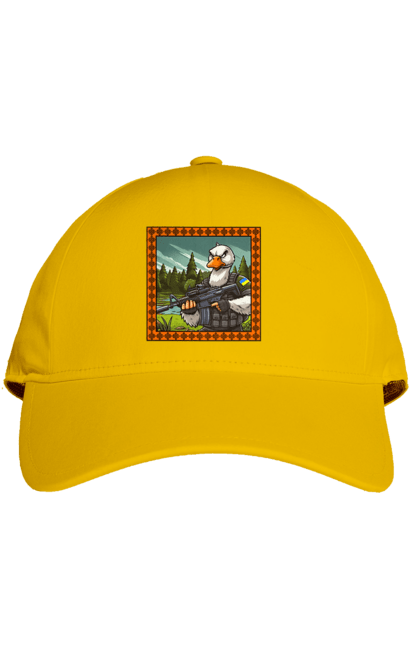 Кепка з принтом "Гусячий десант". Біологічна зброя, бойові гуси, військовий гусак, гусячий десант, зброєні сили, прапор, символіка, україна. 2070702