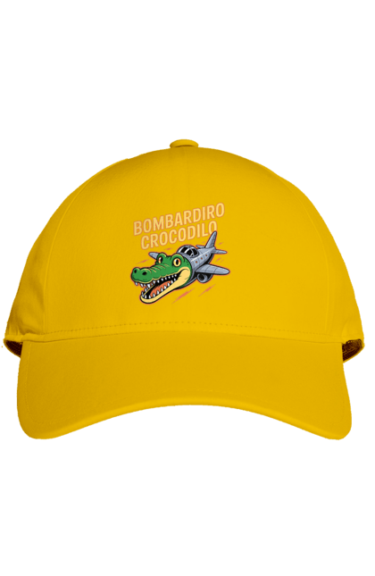 Кепка з принтом "Bombardino Crocodilo". Bombardino, bombardino crocodilo, crocodilo, бомбардиро крокодило, бомбардіно крокоділо, крокодил, крокодил літак, крокодил мем, мем бомбардине крокодило, меми. 2070702