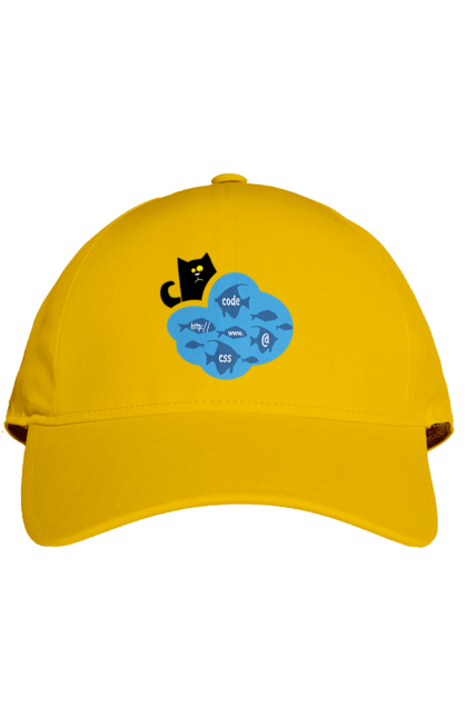 Кепка с принтом Кот программист. Angular, c, css, html, it, javascript, jquery, php, programmer, python, react, svelt, vue, айти, айтишник, код, кодировать, кодить, прогер, программист, программисты, ты ж, ты же, ты же программист, тыж, тыж программист, юмор. 2070702