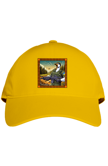 Кепка з принтом "Гусячий десант". Біологічна зброя, бойові гуси, військовий гусак, гусячий десант, зброєні сили, прапор, символіка, україна. 2070702