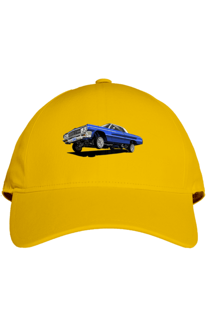 Кепка з принтом "Автомобіль". Автомобіль, імпала, класика, лоурайдер, синій, шевроле. 2070702