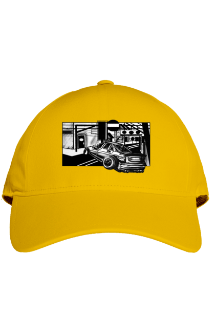 Кепка з принтом "Небезпечний Автомобіль на дорогах вулиць". Автомобіль, гонки, машина, небезпечний, чорно білий, швидкий. 2070702