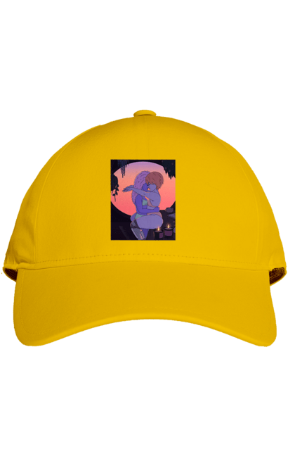 Cap with prints Purple Girls Hugging. Hug, sunset. 2070702