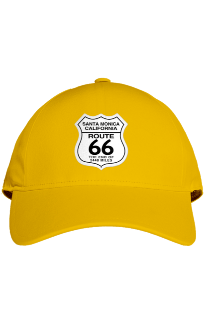 Кепка з принтом "Route 66". Байк, байкер, байкер клуб, брат, брати, брутал, гарячий асфальт, гарячий кінь, гарячий стрижень, дорога 50, дорога 66, дорога 80, дороги америки, дороги україни, жага швидкості, клуб байкерів, мотоцикл, мотоцикліст, справжній чоловік, чувак, швидкість. 2070702