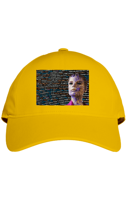 Кепка с принтом Искусственный Интеллект. Айти, айтишник, гик, женщина, знание, инженер, интеллект, искусственный интеллект, искусственный разум, кибер, кибернетика, киборг, код, комп, компьютер, компьютерщик, кристалл, машинное обучение, микросхема, мозг, портрет, программист, профессионал, профессия, разработчик, разум, свет, светящийся, ум, хакер, чип. 2070702