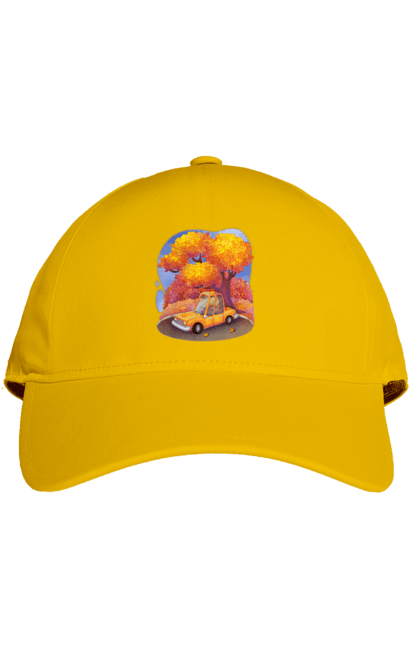 Кепка з принтом "Осiнь Авто Дерево". Дерево, жовтий мила ілюстрація, машина, осінь, помаранчевий. 2070702