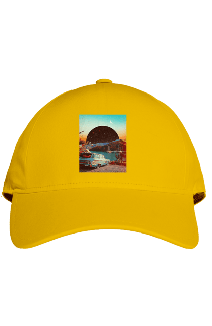 Кепка з принтом "Картина, машина біля річки". Картина, машина, планета, прикол, ретро, річка. 2070702