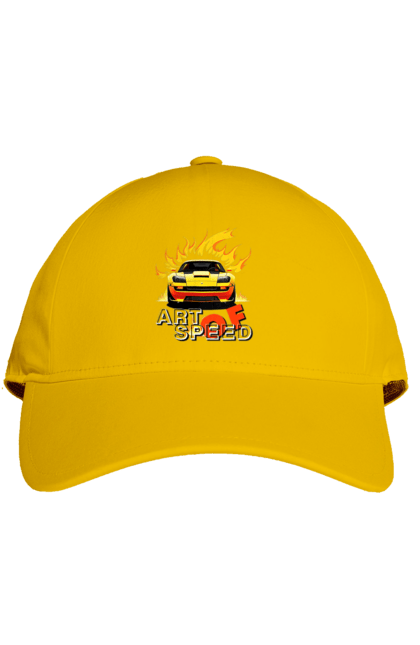 Кепка з принтом "Машина у вогні". Автомобіль, вогонь, спортивна машина, спортивний автомобіль, швидкість. 2070702