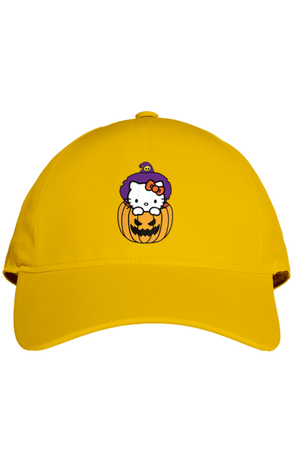 Кепка с принтом Хелло Китти Хэллоуин. Halloween, hello kitty, witch, бренд, ведьма, кот, котенок, персонаж, хелло китти, хэллоуин. 2070702