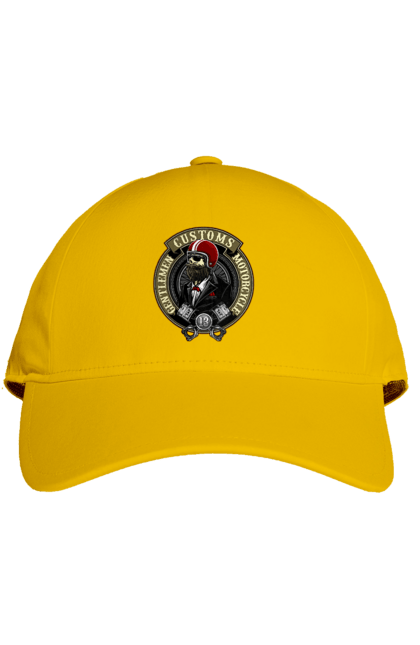 Cap with prints Gentlemen motorcycle. Gentleman, helmet, motorcycle, skull. 2070702