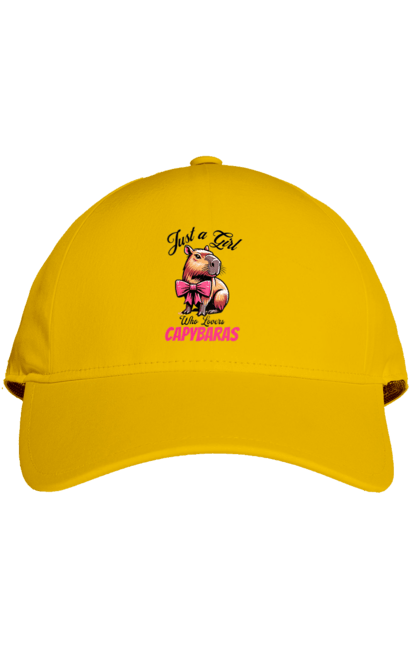 Cap with prints Capybara. Animal, bow, capybara, pink, rodent. 2070702