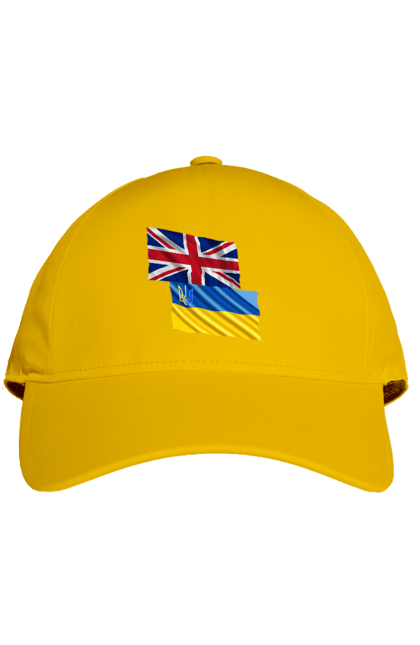 Кепка з принтом "Прапор Великої Британії, прапор України, Підтримка України". Британія, велика британія, війна, киев, мир, національні кольори, прапор, прапор британії, прапор великої британії. 2070702