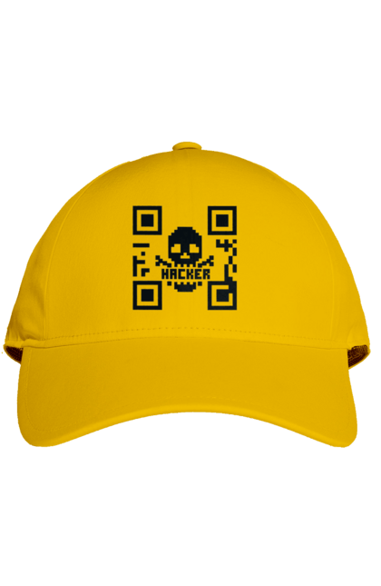 Кепка з принтом "Хакер hacker". Geek, hacker, ios, qr code, qr код, ай ті, айтішник, геймер, гік, іт, мем, позитив, пранк, програміст, розробник, хакер. 2070702