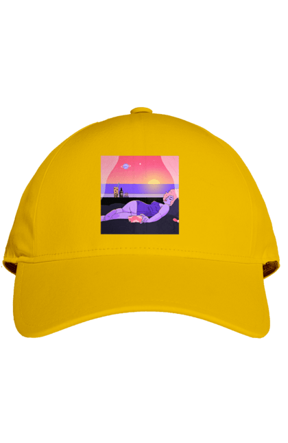 Cap with prints Purple Girl On Vacation. Girl, sunset, telephone. 2070702