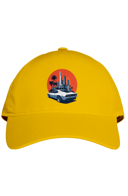 Кепка з принтом "Авто". Гонка, захід сонця, спортивний автомобіль, швидкість. 2070702
