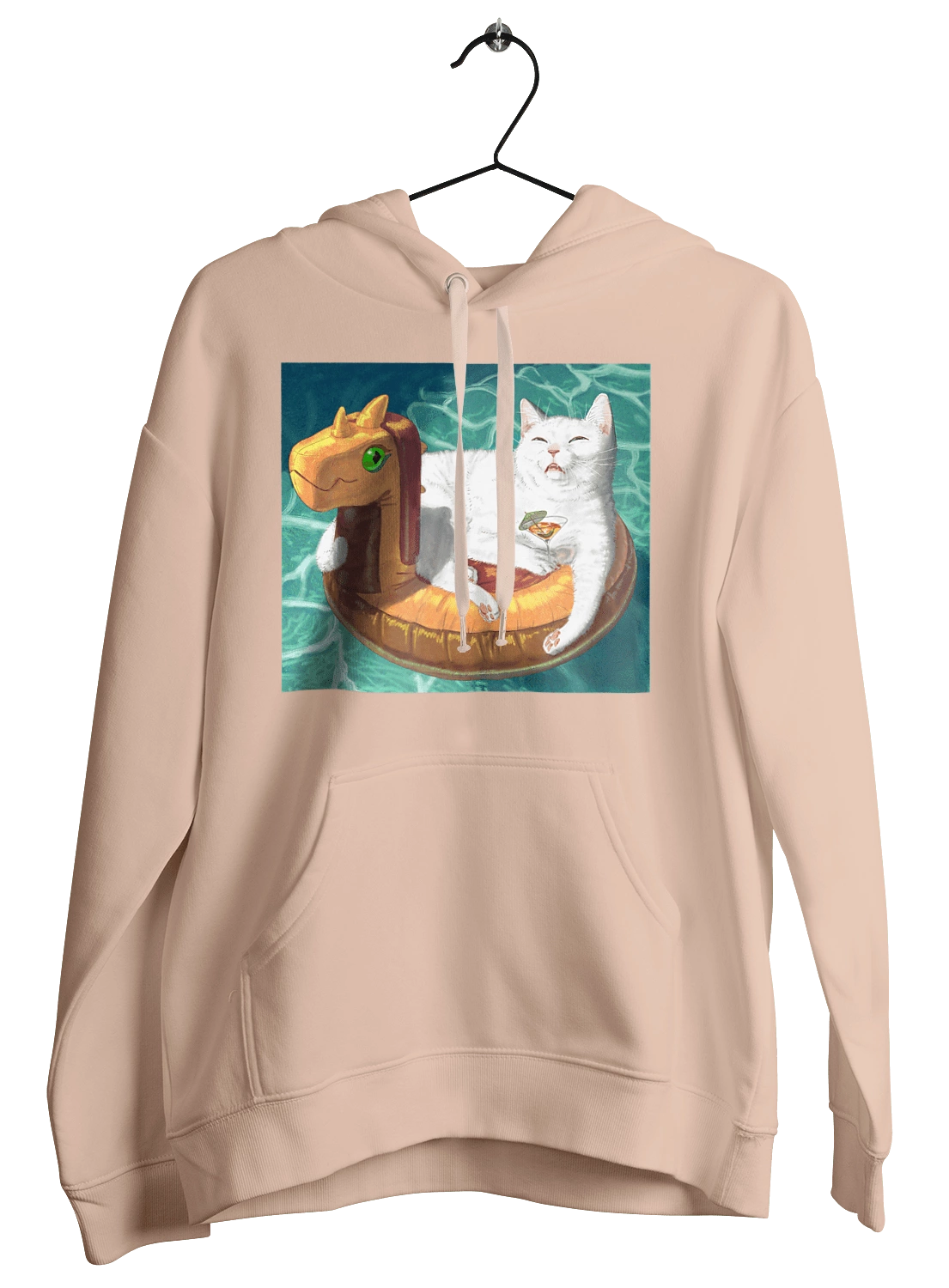 Білий кіт у плавальному колі, на відпочинку