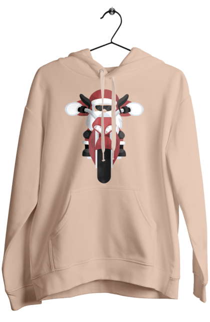 Женское худи с принтом Санта на мотоцикле. Мотоцикл, новый год, рождество, санта. 2070702