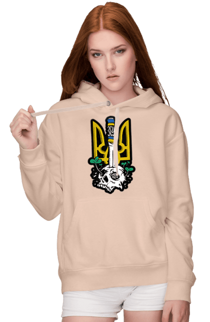 Women`s hoodie with prints Arms of the Armed Forces of Ukraine. Coat of arms, flag, kill the russian, kill ze rush, patriotic, scull, vsu. 2070702