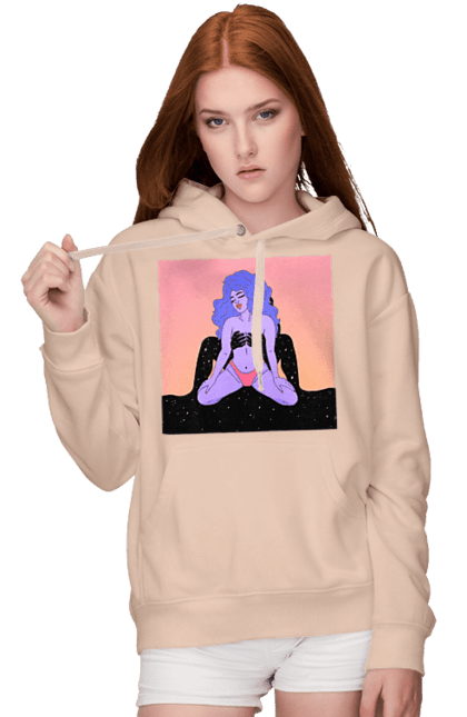 Women`s hoodie with prints Purple Girl In Panties. Alien, in panties. 2070702