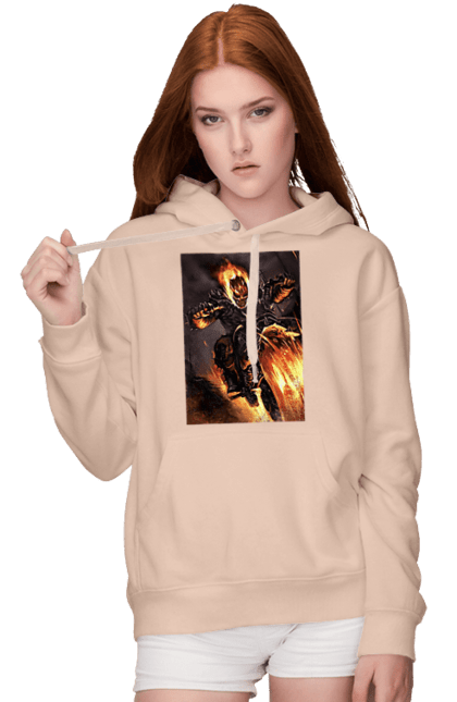 Women`s hoodie with prints Hell Racer. Chopper, fire, hell racer, motorcycle, skeleton. 2070702