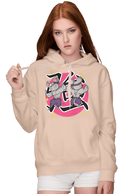 Women's hoodie with prints Demon Slayer Uzui Tengen's mice. Anime, demon slayer, kimetsu no yaiba, manga, mice, serial, tengen, tengen uzui, uzui. 2070702