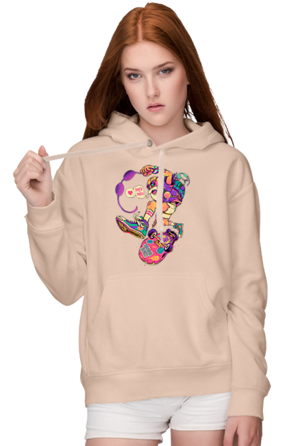 Women`s hoodie with prints Grandfather on the wave. Age, be young, chase, cool grandfather, drive, fire, grandfather and skate, play, sport, youth at heart. 2070702