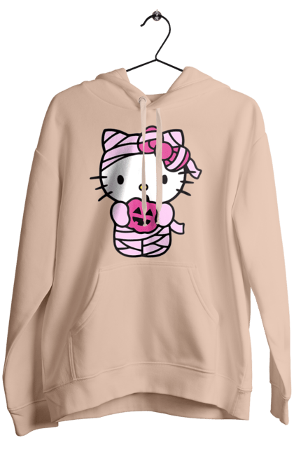 Женское худи с принтом Хелло Китти Хэллоуин. Halloween, hello kitty, mummy, бренд, кот, котенок, мумия, персонаж, хелло китти, хэллоуин. 2070702