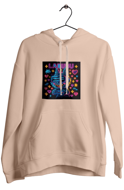 Жіноче худі з принтом "Лабубу". Vrочки, геймеркультура, геймпад, іконкиаркади, кіберарт, лабубу, неонгеймінг, піксельарт, ретроаркада, світиться. 2070702