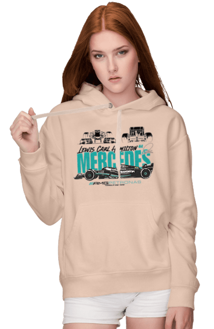 Women's hoodie with prints Mercedes AMG Petronas F1 Team. Amg petronas, bolide, f1 team, formula 1, mercedes, motorsport, race, racing car, sport. 2070702