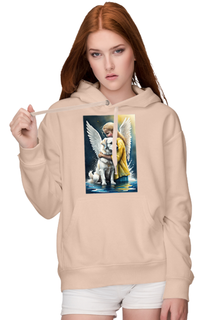 Жіноче худі з принтом "Дівчинка та собака ангел [память загиблим тваринам]". Дівчинка та собака, крим, нова каховка, память загиблим тваринам, собака ангел, україна, херсон. 2070702