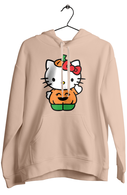 Женское худи с принтом Хелло Китти Хэллоуин. Halloween, hello kitty, бренд, котенок, персонаж, тыква, хелло китти, хэллоуин. 2070702