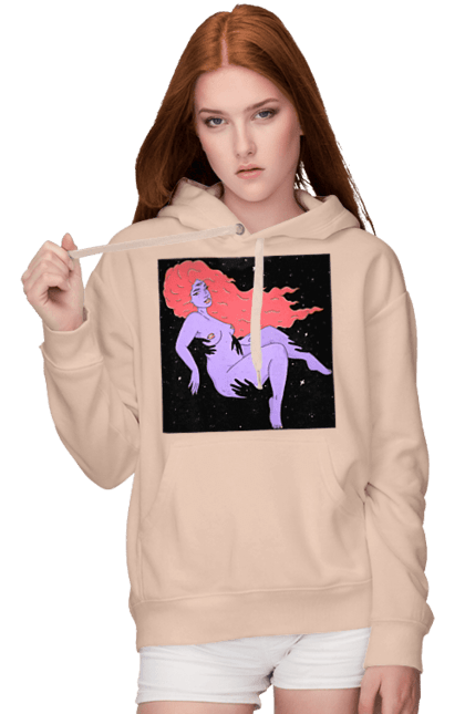 Women`s hoodie with prints Purple Girl In Black Dire. Girl, paw. 2070702