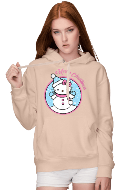 Women`s hoodie with prints Hello Kitty Merry Christmas!. Brand, cat, character, christmas, hello kitty, kitten, merry christmas, santa claus. 2070702