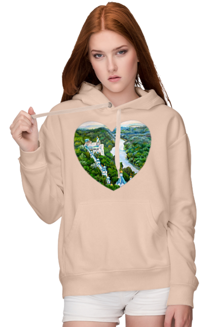 Жіноче худі з принтом "Святогорская лавра". Донецька область, ліс, монастир, пейзаж, річка, святогірськ, україна, церква. 2070702