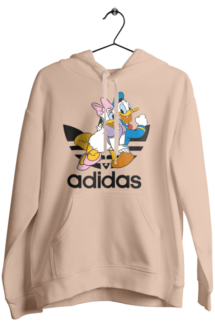 Женское худи с принтом Adidas Дональд Дак. Adidas, daisy duck, donald duck, адидас, дейзи дак, дональд дак, мультсериал, мультфильм. 2070702