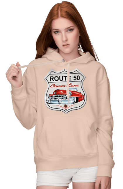 Women`s hoodie with prints Route 50. Bike, biker, biker club, bikers club, brother, brutal, dude, hot asphalt, hot horse, hot rod, motorcycle, motorcyclist, real man, road 50, road 66, road 80, roads of america, roads of ukraine, roads we choose, speed, take, thirst for speed. 2070702