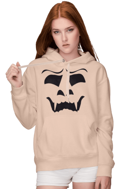 Women's hoodie with prints Halloween pumpkin face. Costume, halloween, holiday, october, october 31, pumpkin, scary, sweets, trick or treat. 2070702