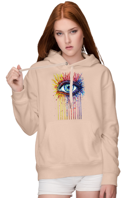 Women`s hoodie with prints Colorful Flowing Eye. Eye, paints. 2070702